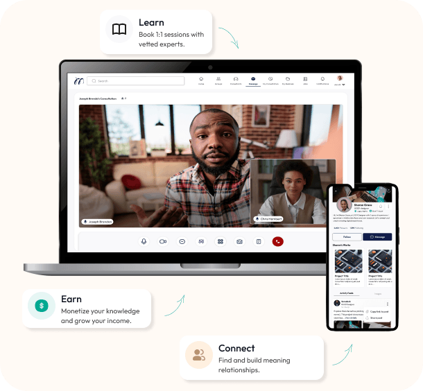 Mangerine app screens — feed, consultation, and dashboard